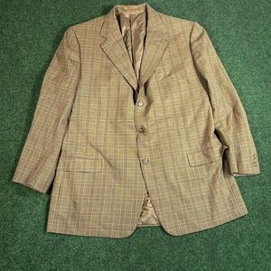 Ermenegildo Zegna Men’s 46R Plaid Brown 100% Wool Sport Coat Blazer Suit Jacket